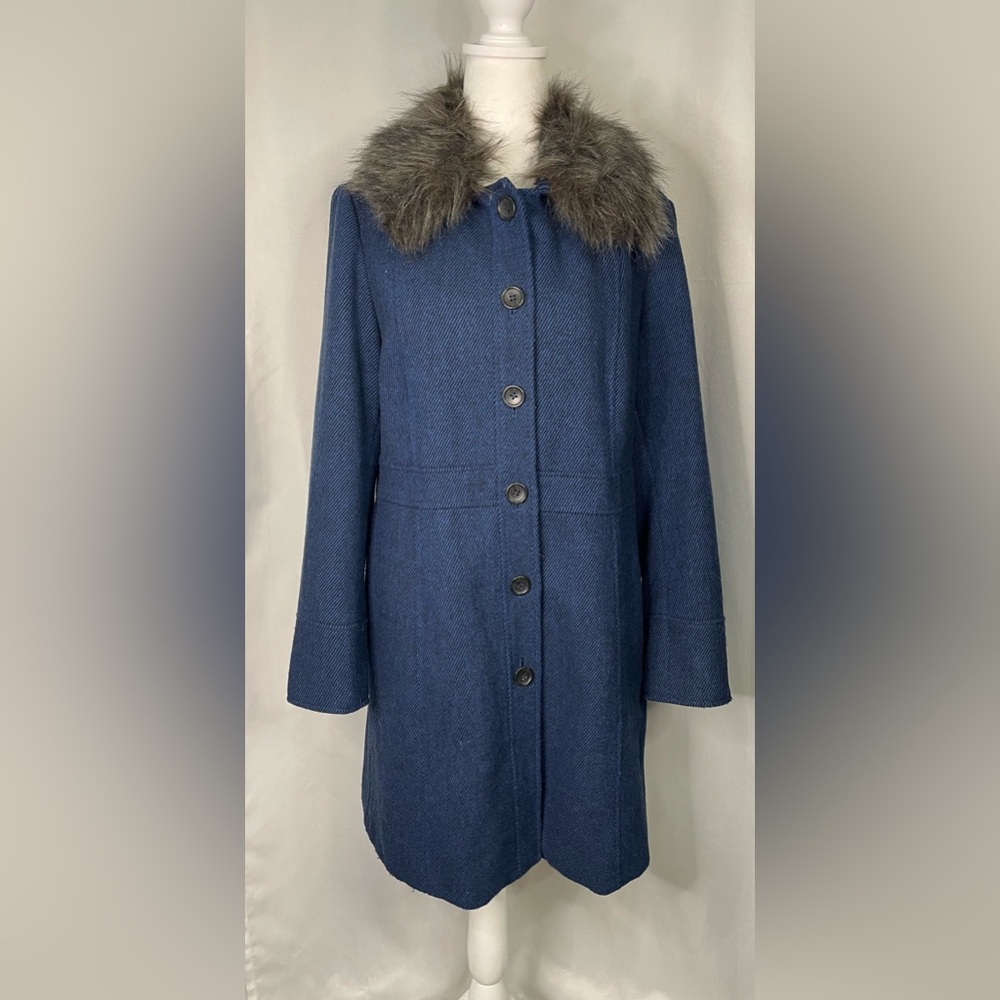 Banana Republic Blue Trench Coat with removable faux fur collar